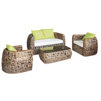 Horecano ГР-Градински сет "khaki"(gg1013+2012)(1маса+2 фотьойла+диван)(pvc ратан/алуминиева рамка) (0195217)