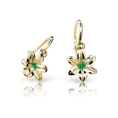 Danfil dětské náušnice kytičky C1993 ze žlutého zlata s kamínkem Emerald Green zapínání brizura