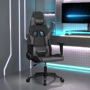 vidaXL Гейминг стол, черно и сиво, изкуствена кожа (3143691)