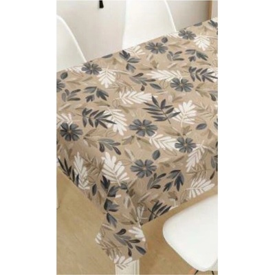 IMPOL TRADE Obrus PVC PR011 návin 20 m x 140 cm listy hnedo-čierne s kvetmi