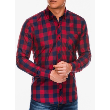 Ombre Clothing Мъжка карирана риза с дълъг ръкав K282 - червена/тъмносиня Ombre Clothing | Cherven | МЪЖЕ | XXL