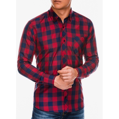 Ombre Clothing Мъжка карирана риза с дълъг ръкав K282 - червена/тъмносиня Ombre Clothing | Cherven | МЪЖЕ | XXL