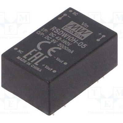 MEAN WELL RSDW10H-05 Měnič: DC/DC; 10W; Uvst: 43÷160VDC; Uvýst: 5VDC; Ivýst: 2000mA; DIP24
