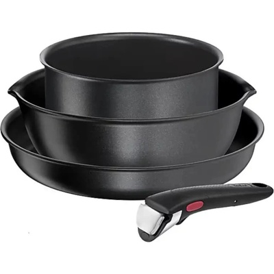 Tefal Комплект тигани Tefal Ingenio 2100038720, 4 части, Подвижна дръжка, Незалепващо покритие, Без PFOA, Алуминий, Черен (Ingenio 2100038720)