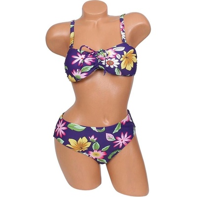 Дамски бански от две части в тъмносиньо с пъстри цветя