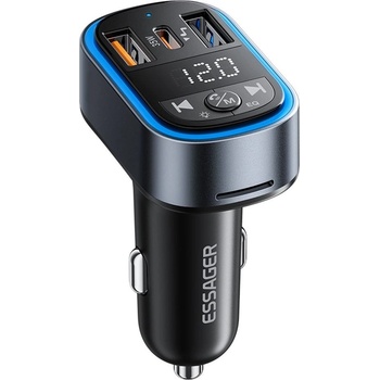 ESSAGER 35W зарядно за кола с FM предавател, Bluetooth 5.3, USB-A, Type-C - сив