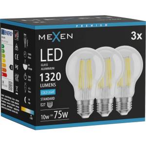 Mexen Vintis 3x светодиодна филаментна крушка E27, A60, 10W, Студена - 6500K, 1320 lm, (L150-E27-1065-00x03)