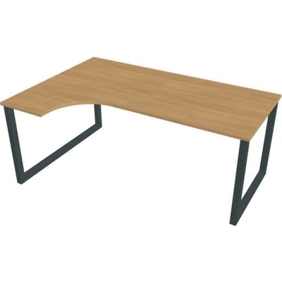 Hobis Pracovný stôl UNI O, ergo, pravý, 180 x 75,5 x 120 cm, dub/čierna