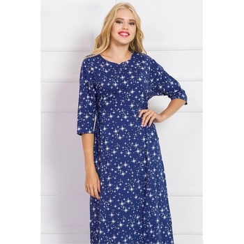Дълга млечно-синя домашна рокля с точки и звезди