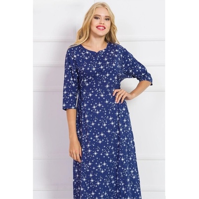 Дълга млечно-синя домашна рокля с точки и звезди
