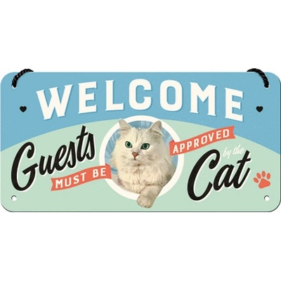 Postershop Závěsná cedule: Welcome Guests Cat - 10x20 cm