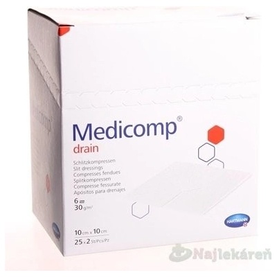 Medicomp Drain kompres z netkaného textilu sterilný 10 x 10 cm 50 ks
