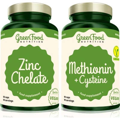 GreenFood Nutrition Methionin with Cysteine + Zinc Chelate Methionin with Cysteine kapsuly pre krásne vlasy, pleť a nechty 90 kapsúl + Zinc Chelate kapsuly na podporu imunitného systému 60 kapsúl