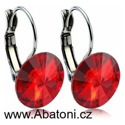 Swarovski Elements Rivoli vlepený krystal stříbrné náušnice visací červené kulaté 31106.3 Light Siam červená
