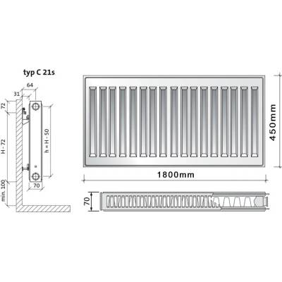 Purmo C21s 450 x 1800