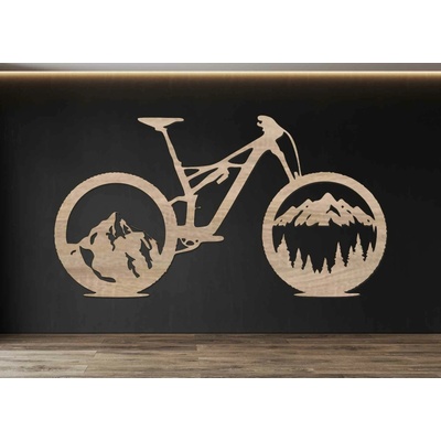 Drevený obraz na stenu – Bicykel s horami