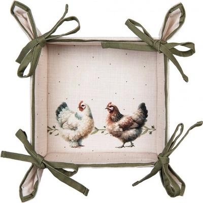 Béžový košík na pečivo so sliepočkami Barnyard Chicken - 35*35*8 cm - Clayre & Eef