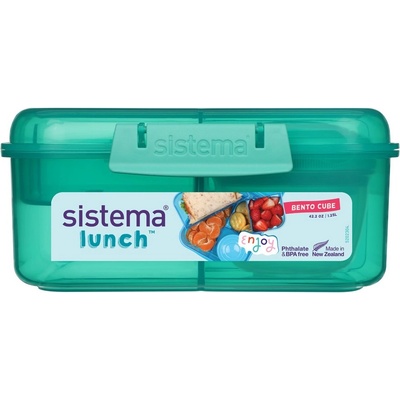 Sistema Dělený svačinový box Lunch Bento Cube s nádobou na jogurt a 2 tácky 1,25 l, mátová