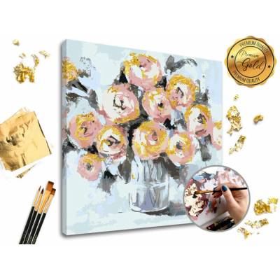 Maľovanie podľa čísel PREMIUM GOLD | Kvetinové potešenie - 50x50 cm