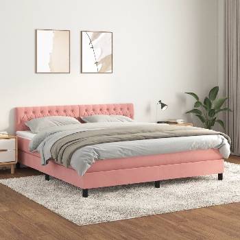 vidaXL Боксспринг легло с матрак, розово, 180x200 см, кадифе (3141502)