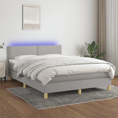 Petrashop 3133629 boxspring postel s matrací a LED světle šedá textil