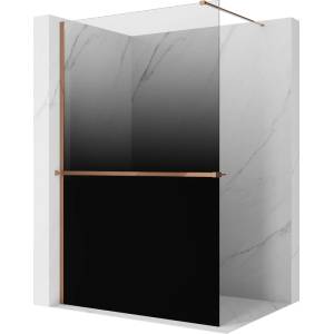 Mexen Kioto+ стъклена душ кабина с рафт Walk-in 150 x 200 см, черно омбре 8 мм, розово (800-150-121-60-76)