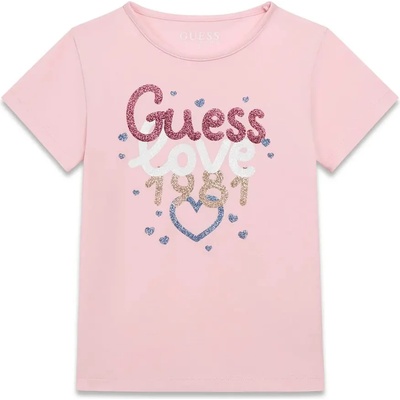 GUESS Тениска в розов цвят за мини момиче Guess Love с глитери