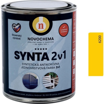 Novochema Synta 2v1 syntetická antikorozní jednovrstvá barva 2v1 0,75 kg 6200 Žlutá plynárenská