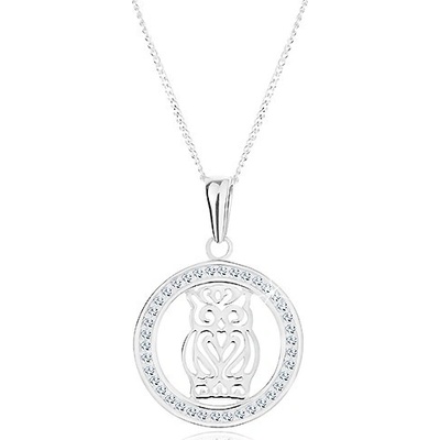 Šperky eshop Náhrdelník strieborný prívesok vyrezávaná sova v trblietavej obruči R45.23