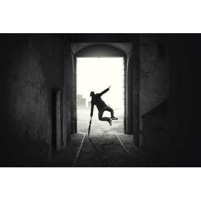 Plagát, Obraz - happy man jumping happy despite the bad weather, francescoch, 40 × 26.7 cm