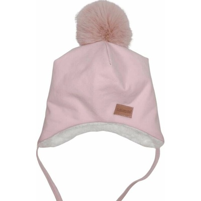 dětská čepice "Ušanka" s bambulí Baby pink