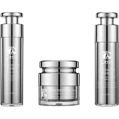 Ottie platinum aura nutri intensive Combo ( Подмладяващ тонер + Подмладяващ премиум серум + Подмладяващ премиум крем с черен хайвер и платина)