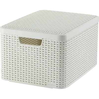 Curver Úložný box RATTAN Style2 L s víkem krémový