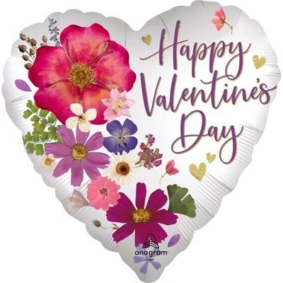 Anagram Foliový balonek srdce s květy Happy Valentine's Day 43 cm