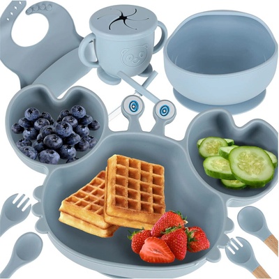 KIK Silikonové dětské nádobí baby crab sada modrá 9 ks