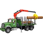 BRUDER Bruder MACK Granite LKW модел влекач с ремарке за дърва, кран и 3 дървета, зелен (02824)