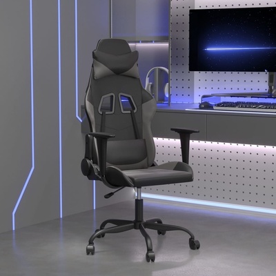 vidaXL Гейминг стол, черно и сиво, изкуствена кожа (3143645)