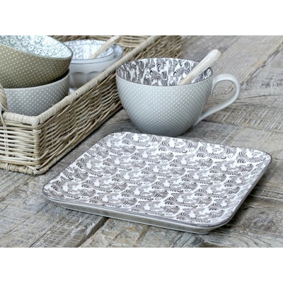 Chic Antique Mocca porcelánový hranatý tanier s ornamentami Arés Mocca - 20 x 20 x 2cm