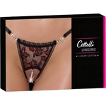 Cottelli Collection - дамско прашки с перли и рози - черен цвят - M/L