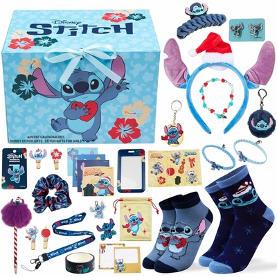 Get Trend Adventný kalendár Disney Stitch pre dievčatá a teenky – 24 roztomilých prekvapení: ponožky, čelenka, šperky, písacie potreby a doplnky