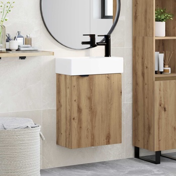 vidaXL Мивка за баня със смесител Дъб артизан 45, 5 x 22, 5 x 84 см (889440)