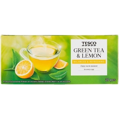Tesco Zelený čaj s citronovou příchutí aromatizovaný porcovaný 20 x 1,75 g