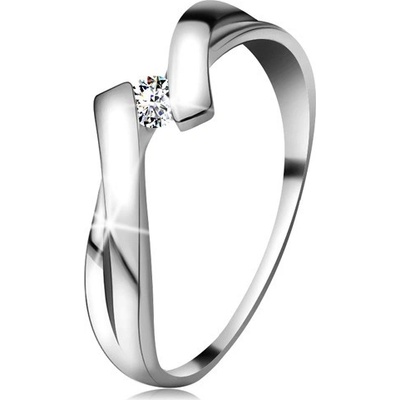 Šperky eshop prsten v bílém zlatě 585 s třpytivým diamantem rozdělená překřížená ramena BT503.30
