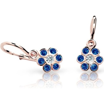 Danfil dětské náušnice kytičky C1737 z růžového zlata s kamínky Dark Blue zapínání brizura
