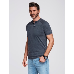 Ombre Clothing Мъжка тениска с ефект на пране и бутони при деколтето - тъмно синя V2 OM-TSWT-0150 Ombre Clothing Ombre Clothing | Sin | МЪЖЕ | L