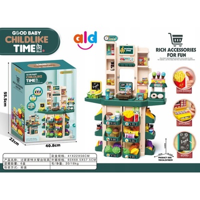 JOKO Veľký Detský Obchod Supermarket s pokladňou 100cm skenerom so zvukom a svetlom + potraviny