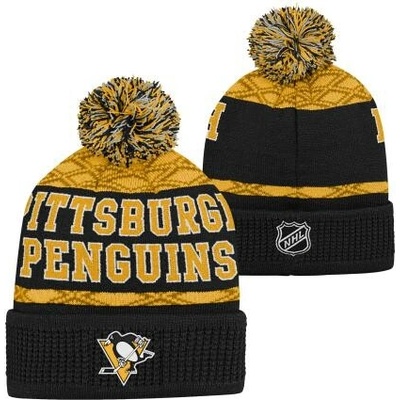 Outerstuff Dětská zimní čepice Pittsburgh Penguins NHL Puck Pattern Cuffed Pom