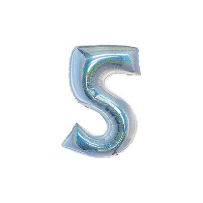 Godan Balónek fóliový číslice 5 holografická stříbrná 76 cm