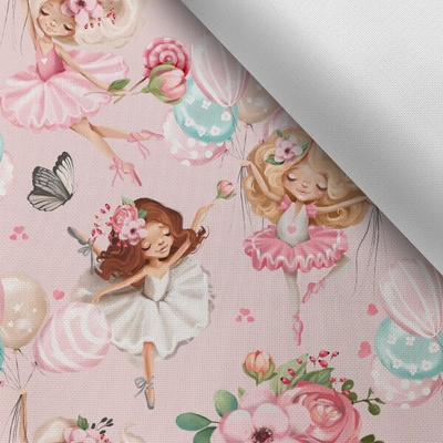 Látka s potlačou nepremokavý polyester TD/NS Tanečnice ružové