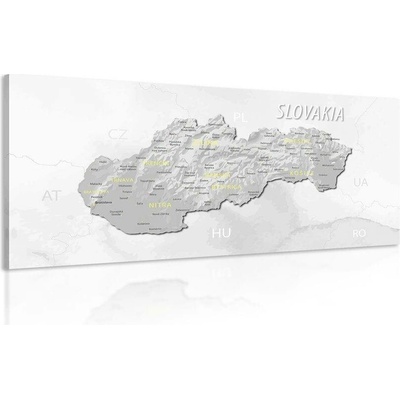 Obraz decentní šedo-žlutá mapa Slovenska - 120x60